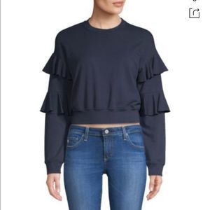 Georgia Ruffled Cropped Sweatshirt in Navy